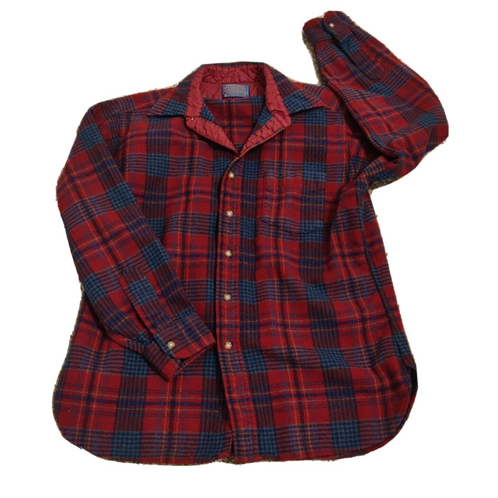 Vintage Pendleton 100% Wool Shirt Plaid Men's Long Sleeve Button-Up Red